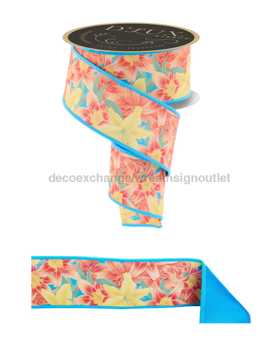 2.5’’X10Yd Lilies/Fused Multi Orange/Yellow/Green LX107220 Ribbon