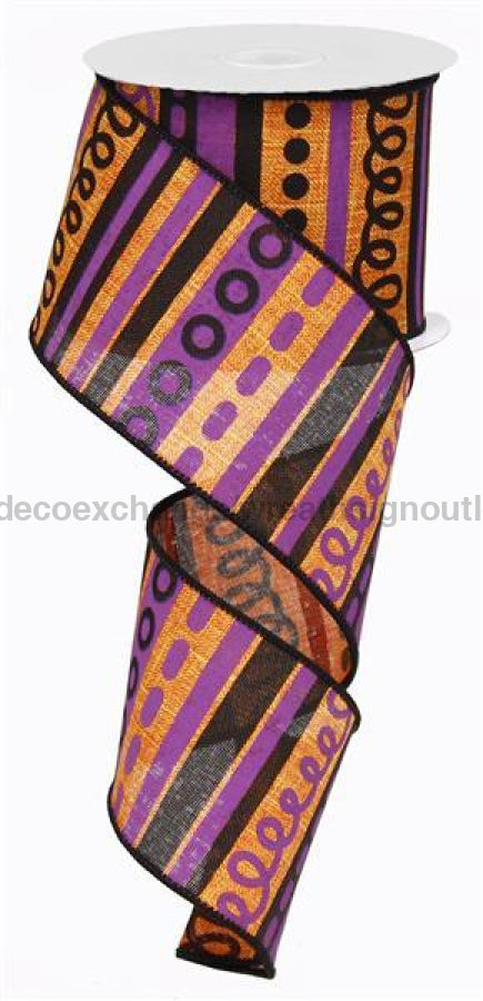 2.5"X10YD LOOPY STRIPES ON ROYAL ORANGE/PURPLE/BLACK RG01318RW - DecoExchange