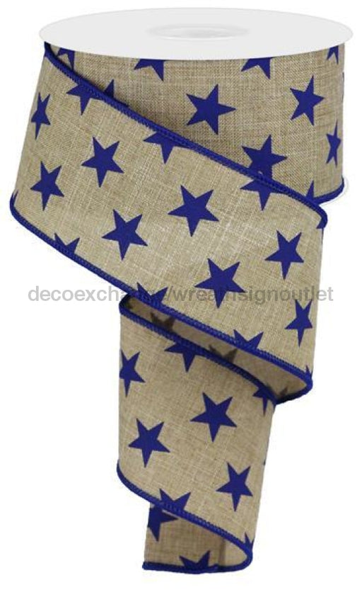 2.5"X10YD Lt Beige/Navy Blue STARS ON ROYAL RGA111601 - DecoExchange