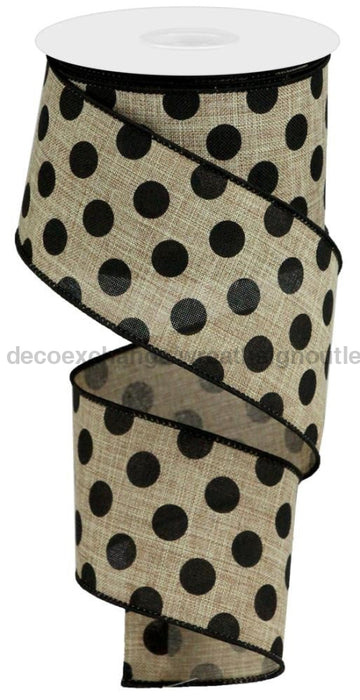 2.5"X10Yd Medium Polka Dot Royal Burlap Beige/Black RG0162801 - DecoExchange