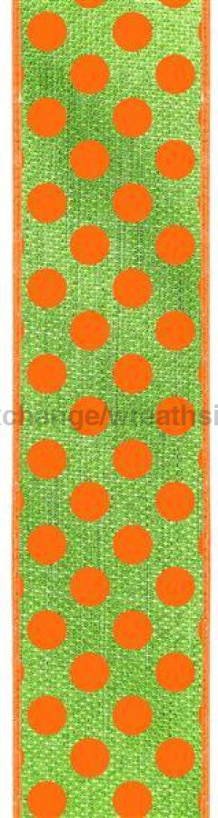 2.5"X10Yd Medium Polka Dots/Cross Royal Lime Green/Orange RGA1464XW - DecoExchange
