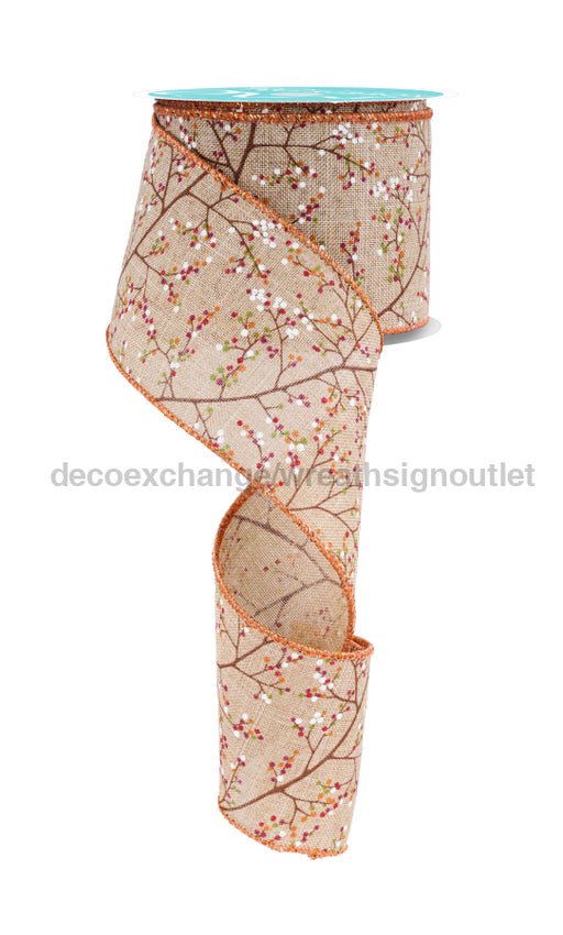 2.5’’X10Yd Mini Berry Branch Lt Beige/Orng/Burg/Grn RGF147501 Ribbon