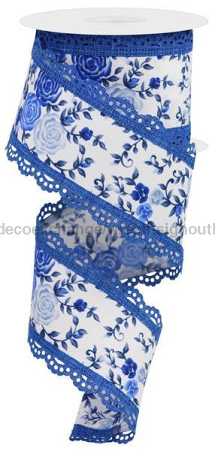 2.5X10Yd Mini Roses/lace White/multi Blue Rga859225 Ribbon