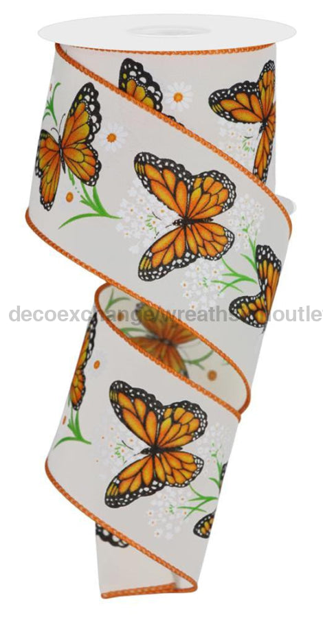 2.5’X10Yd Monarch Butterfly W/Daisies Crm/Dk Org/Ylw/Grn/Wht Rge1506C2 Ribbon