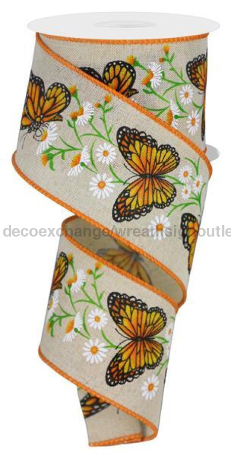 2.5’X10Yd Monarch Butterfly W/Daisies Crm/Dk Org/Ylw/Grn/Wht Rge1514C2 Ribbon
