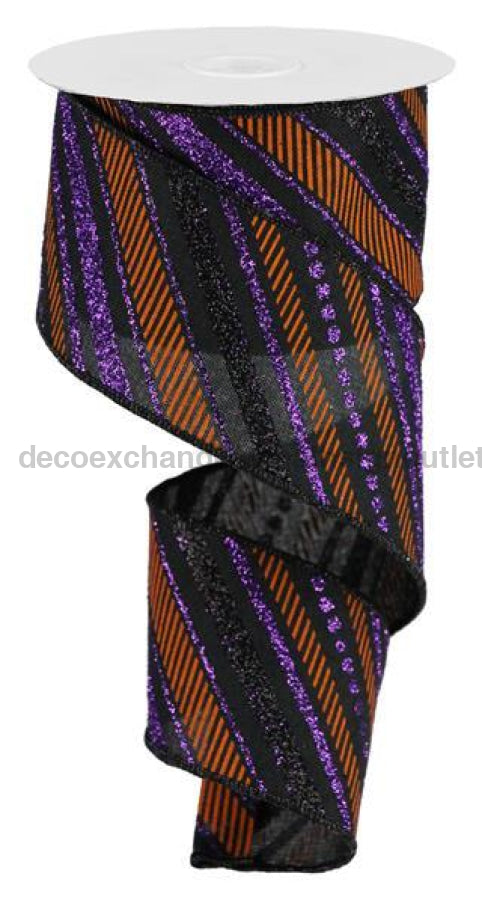 2.5"X10Yd Multi Diagonal Stripes/Royal Black/Purple/Orange RGB1302YR - DecoExchange®