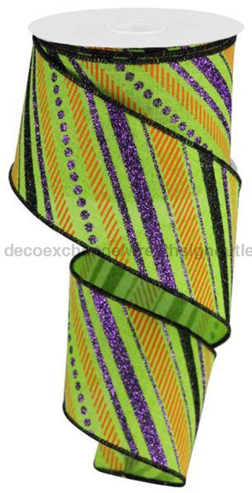 2.5"X10Yd Multi Diagonal Stripes/Royal Lime/Purple/Black/Orange RGB13029K - DecoExchange