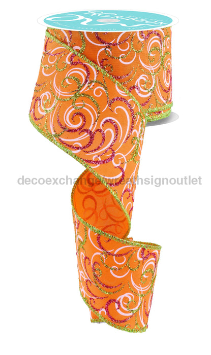 2.5’’X10Yd Multi Swirls Orng/Hot Pink/Lime/Wht RGF133320 Ribbon