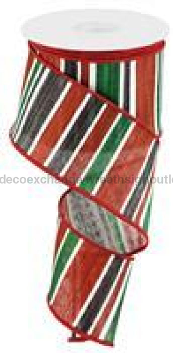 2.5"X10Yd Multi Width Horizontal Stripe Silver/Red/Blk/Emrld RGC1554X3 - DecoExchange
