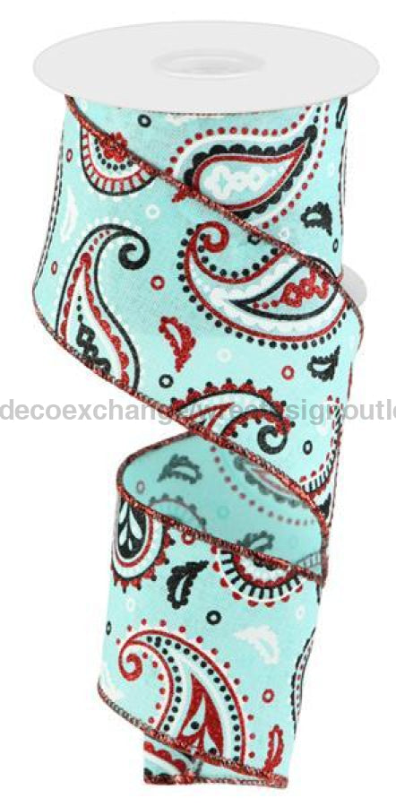 2.5"X10Yd Paisley On Royal Ice Blue/Wht/Red/Blk RGC1382EX - DecoExchange