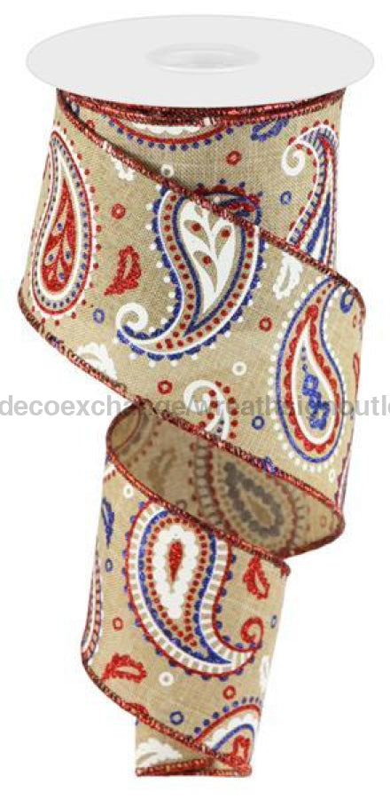 2.5"X10Yd Paisley On Royal Lt Beige/Wht/Red/Ryl Blue RGC1382CJ - DecoExchange