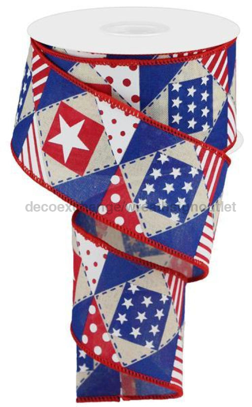 2.5"X10Yd Patriotic Patchwork/Royal Cream/White/Red/Blue RGC1176C2 - DecoExchange