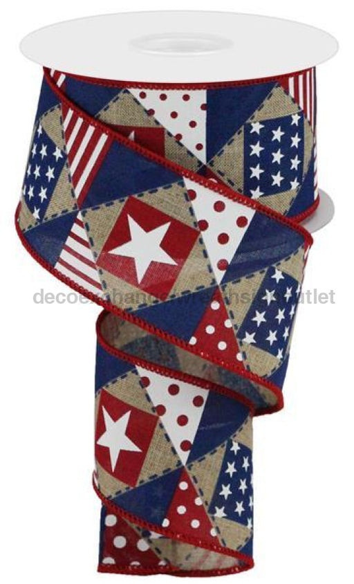 2.5"X10Yd Patriotic Patchwork/Royal Lt Beige/White/Red/Blue RGC117601 - DecoExchange