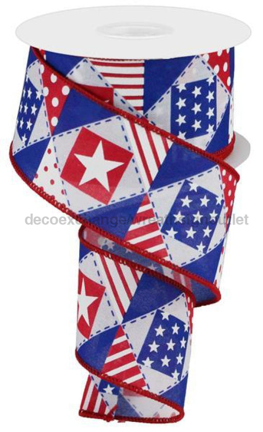 2.5"X10Yd Patriotic Patchwork/Royal White/Red/Blue RGC117627 - DecoExchange
