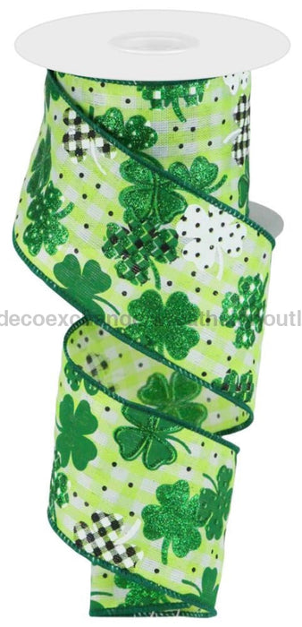 2.5’’X10Yd Patterned Shamrocks Lim/Wht/Grn/Emrld/Wht/Blk RGC1883 Ribbon