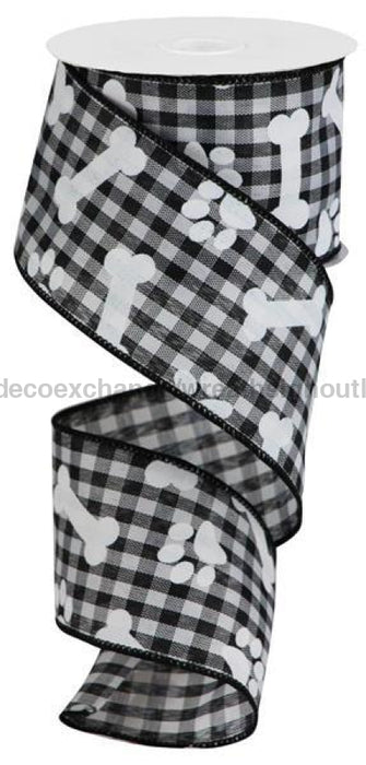 2.5"X10Yd Pawprints/Bones Gingham Check Black/White RGA1894X6 - DecoExchange