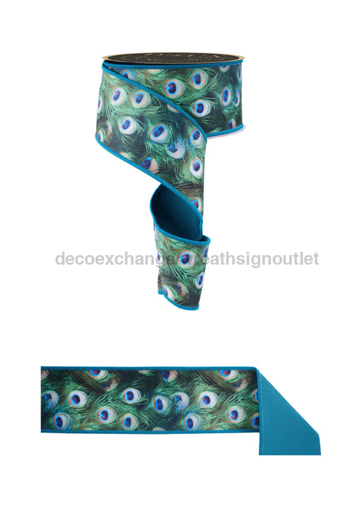 2.5’’X10Yd Peacock Feathers/Fused Green/Blue/Teal LX1034 ribbon