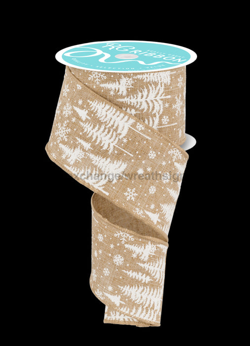 2.5’X10Yd Pine Trees/Snowflakes Light Beige/White Rgf123801