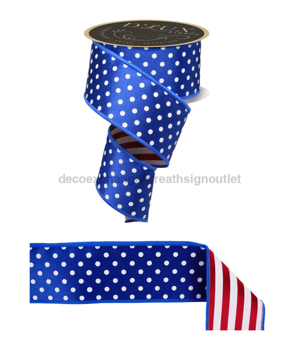 2.5’’X10Yd Polka Dot/Stripe/Fused Royal Blue/White/Red Lx3065C9 Ribbon