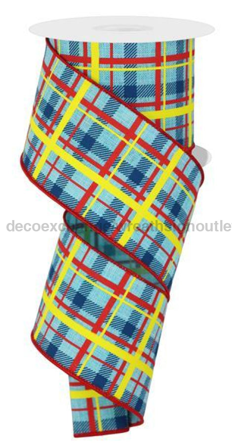 2.5X10Yd Printed Plaid/Royal Blue/Red/Yellow Rgc1541W5 Ribbon