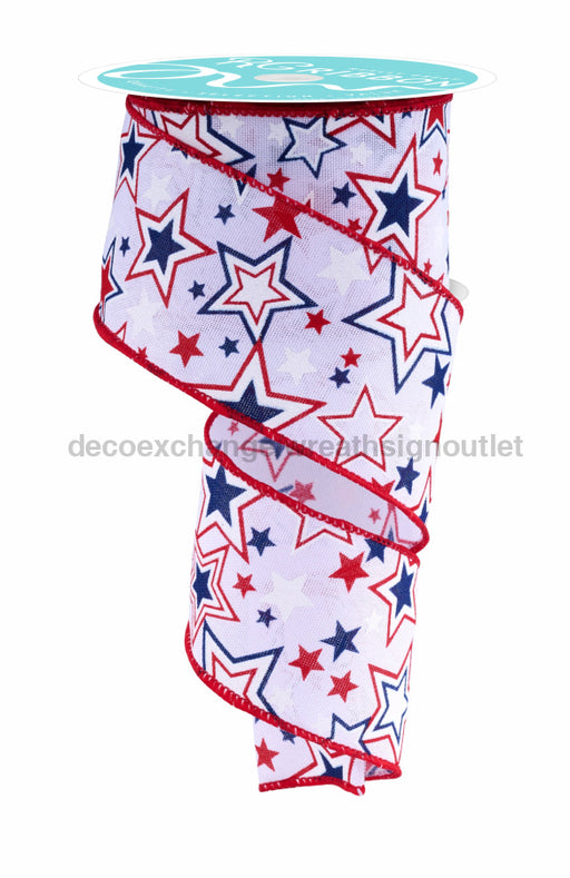 2.5’’X10Yd Printed Stars W/Glitter White/Red/Blue Rgf158027 Ribbon
