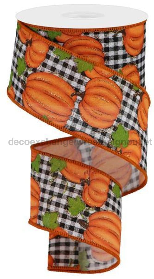 2.5"X10Yd Pumpkin Patch/Check White/Orange/Moss/Black RGA148027 - DecoExchange