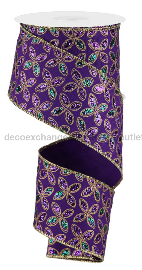 2.5’’X10Yd Quatrefoil Petals Purple/Mardi Gras RGE192623 Ribbon