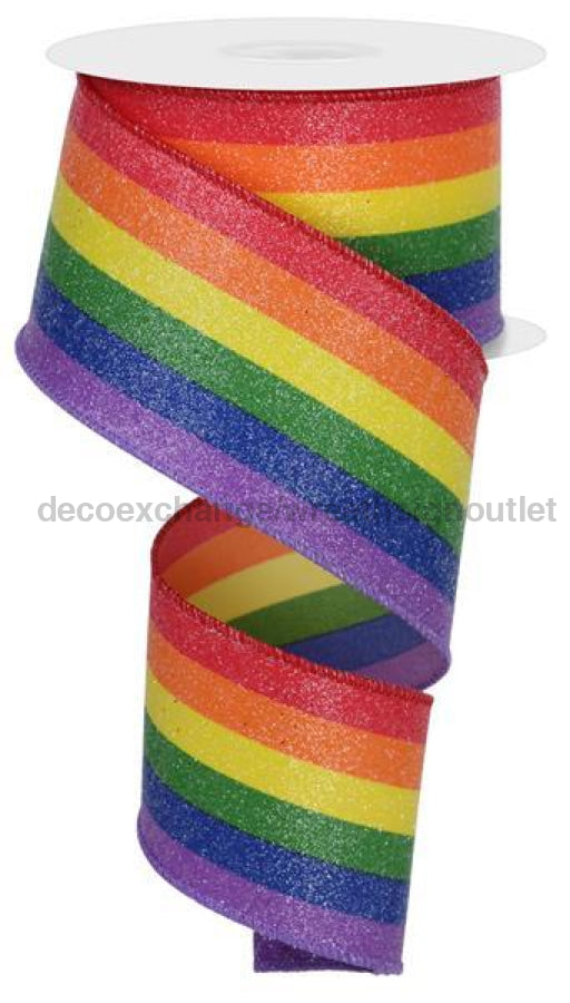 2.5"X10Yd Rainbow Vertical Stripe/Glttr Rd/Orng/Ylw/Grn/Blue/Prpl RGE14563A - DecoExchange®