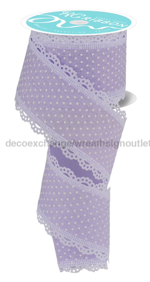 2.5’’X10Yd Raised Swiss Dots W/Lace Light Lavender/White RG08870NR Ribbon