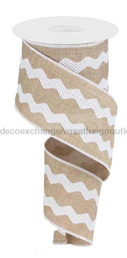 2.5’’X10Yd Ricrac Light Beige/White Rg200927 Ribbon