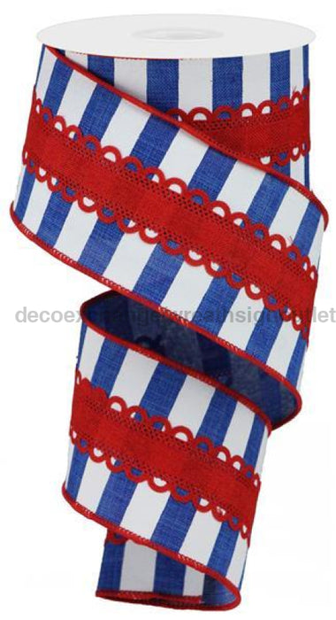 2.5"X10Yd Royal Lace/Horizontal Stripe Royal Blue/White/Red RG08091WR - DecoExchange