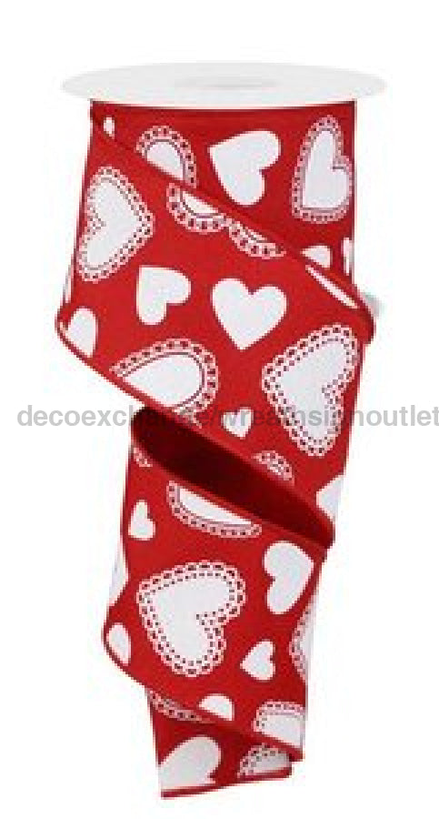 2.5’X10Yd Scallop Hearts Red Rge172724 Ribbon