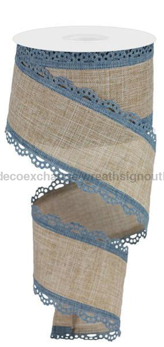 2.5"X10Yd Scalloped Edge Royal Burlap Faded Denim/Light Beige RGA1542NT - DecoExchange®