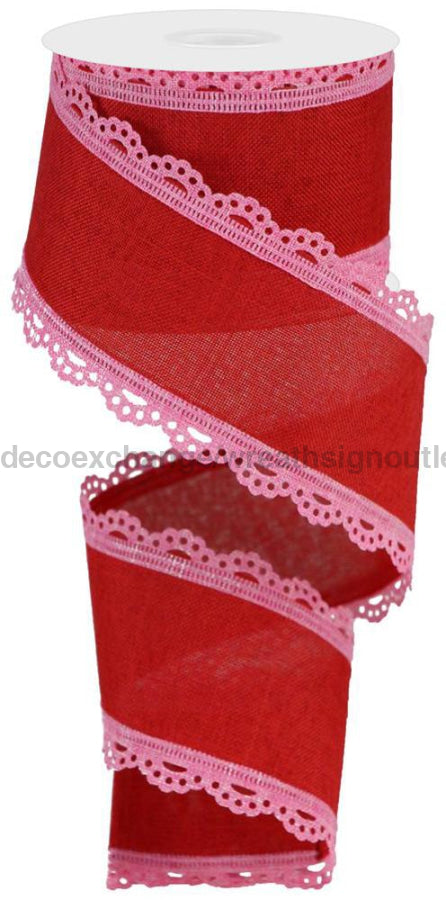 2.5’X10Yd Scalloped Edge Royal Burlap Light Pink/Red Rga15428F Ribbon