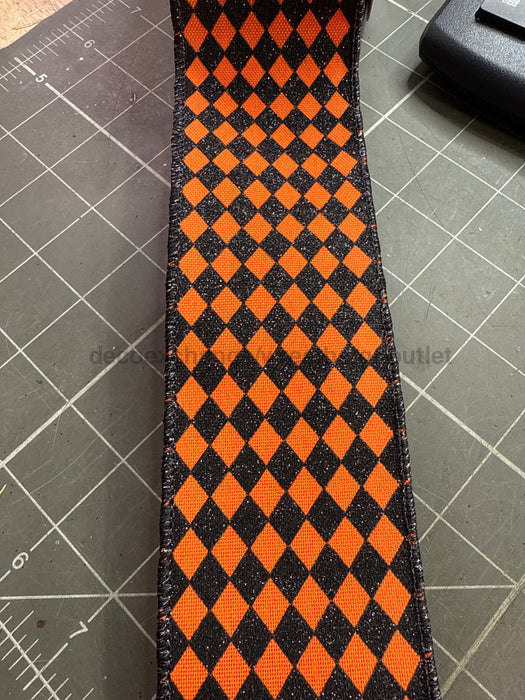 2.5’’X10Yd Small Glitter Harlequin Orange/Black RGF1611P2 Ribbon