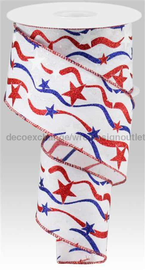 2.5"X10Yd Stars And Wavy Stripes/Royal White/Red/Blue RGA167627 - DecoExchange