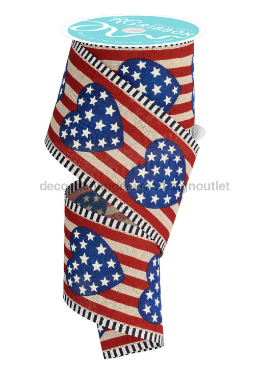 2.5’X10Yd Stars In Heart/Stripe Lt Nat/Dk Rd/Navy/Dk Blue Rga889318 Ribbon