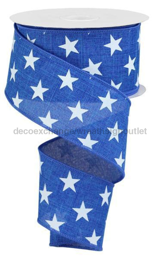 2.5"X10Yd Stars On Royal Royal Blue/White RGA111625 - DecoExchange
