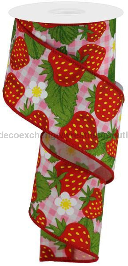 2.5X10Yd Strawberries On Woven Check Pink/Multi/White Rga1869Wt Ribbon