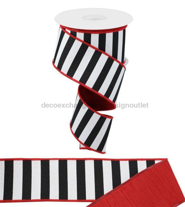 2.5"X10Yd Stripe/Faux Dupioni Fused Back Black/White/Red RGX002224 - DecoExchange