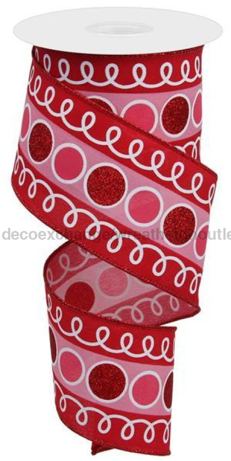 2.5"X10Yd Stripe Glitter Circle W/Loops Red/Pink/White RGE1068Y1 - DecoExchange®