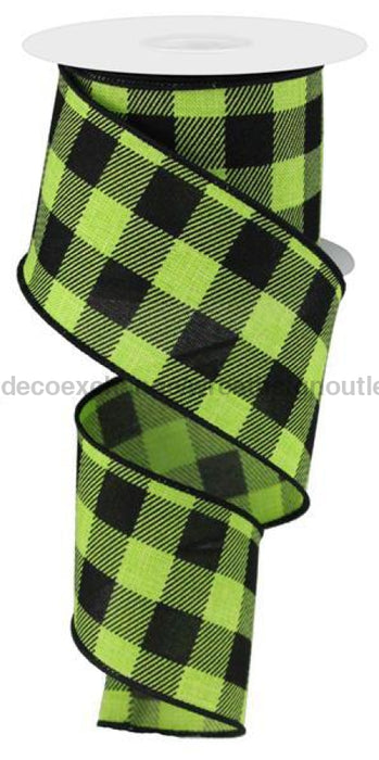 2.5"X10Yd Striped Check On Royal Lime Green/Black RG0180633 - DecoExchange®