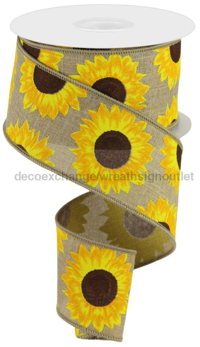 2.5’X10Yd Sunflower On Royal Lt Beige/Yellow/Org/Brown Rgc171101 Ribbon