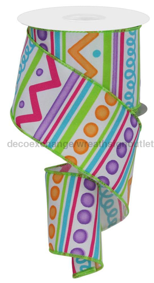 2.5’’X10Yd Tribal Stripes White/Prpl/Grn/Pink/Turq RGE109233 Ribbon