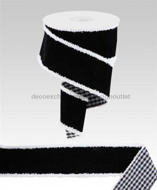 2.5’X10Yd Velvet/Gingham Fused Back Black/White Rgx0060L6 Ribbon