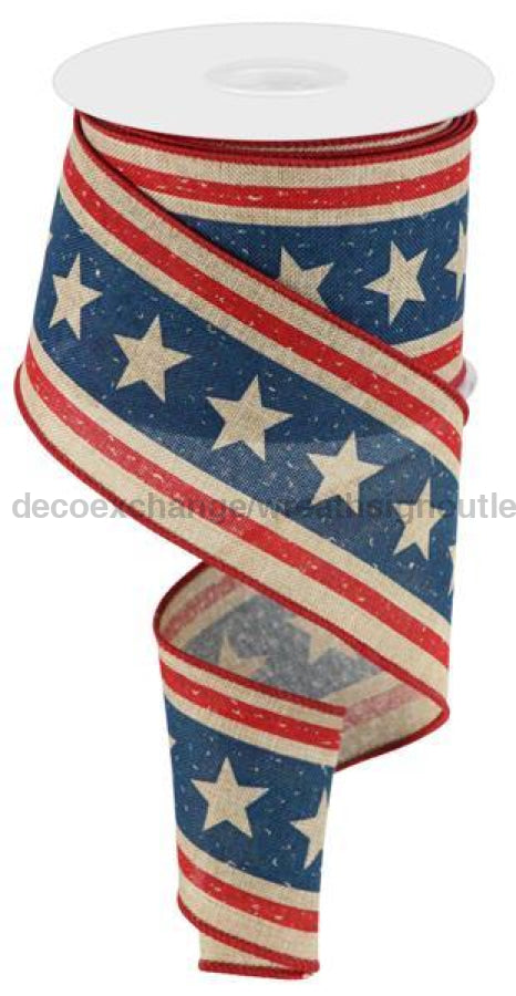 2.5"X10Yd Vertical Stars And Stripes Lt Beige/Red/Blue RGC178801 - DecoExchange