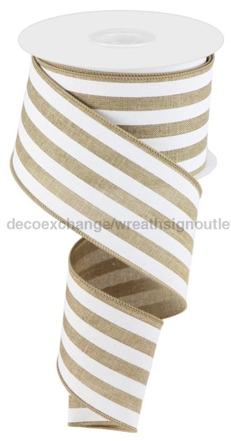 2.5’X10Yd Vertical Stripe Lt Beige/White Rgc156301 Ribbon