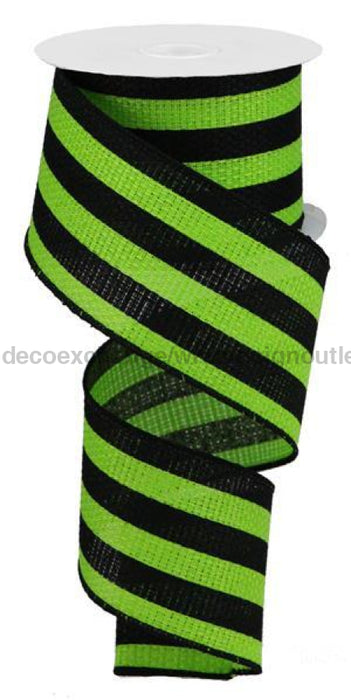 2.5"X10Yd Vertical Stripe On Cross Royal Lime Green/Black RGA1259LT - DecoExchange