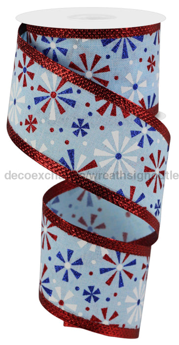 2.5’’X10Yd Vintage Pinwheels/Metallic Pale Blue/Red/Blue/Wht RGA866614 Ribbon