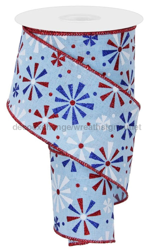 2.5’’X10Yd Vintage Pinwheels Pale Blue/Red/Blue/Wht RGE115614 Ribbon